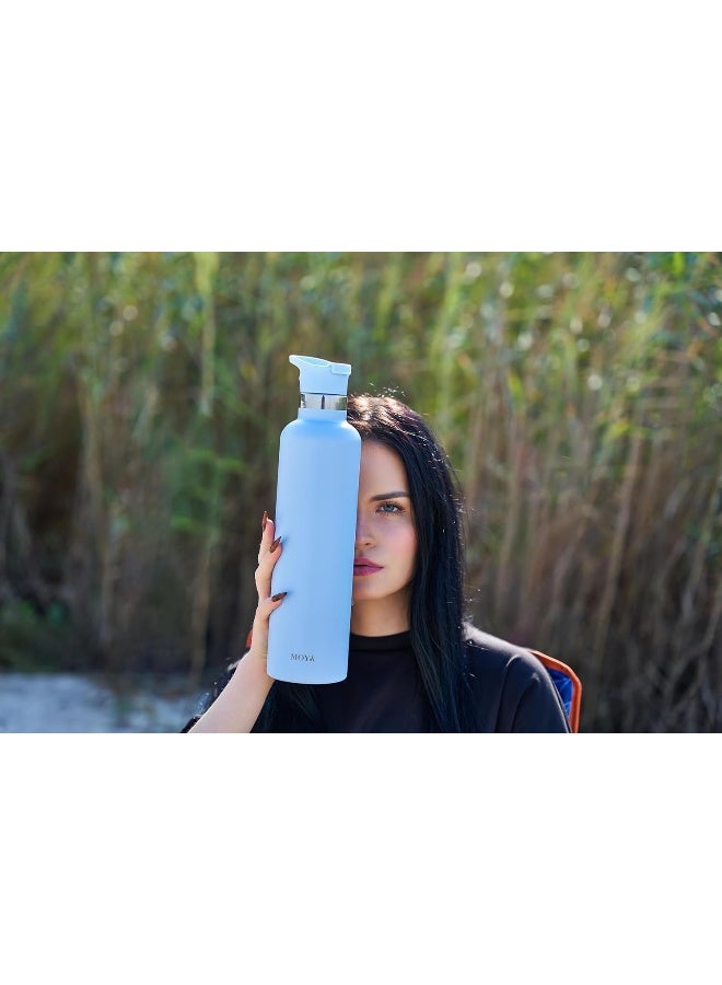 Moya 'Coral Reef' 1L Insulated Sustainable Water Bottle Powder Blue Spout Lid - Image 2
