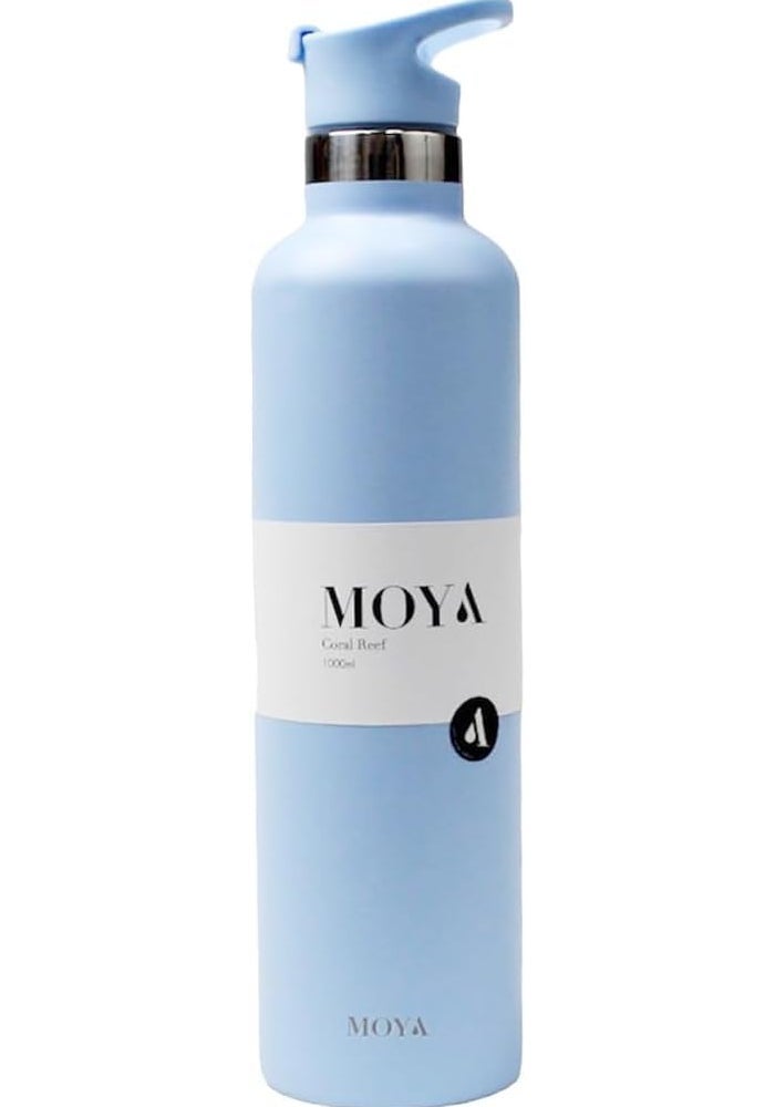 Moya 'Coral Reef' 1L Insulated Sustainable Water Bottle Powder Blue Spout Lid - Image 1