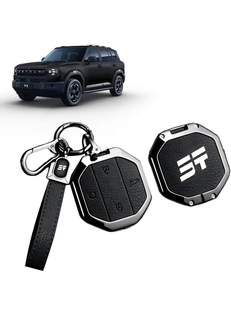 YelaJoy Zinc Alloy Car Key Cover for Jetour Traveller T1 T2 2025+ 2026 Freedom Remote Key Fob Case Shell with Keychain, Anti-Scratch Protective Holder Car Accessories (Black) - Image 1