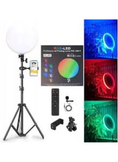 شوبي إضاءة احترافية للتصوير الفوتوغرافي RGB-LED GS-450 | حلقة إضاءة RGB قابلة للتعتيم بطول 26 سم مع جهاز تحكم عن بُعد، وضبط السطوع وأوضاع الألوان، مثالية للمكياج والبث المباشر وتسجيل الفيديو 