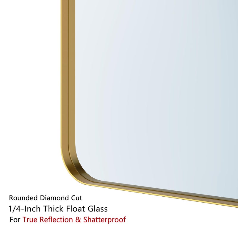 VocalStar Gold Bathroom Mirror for Wall, 24 x 36 Inch Metal Framed Rounded Rectangle Vanity Mirror Modern Farmhouse, 1/4-inch Shatterproof Glass | Ultra-Flush Hanging - Image 3