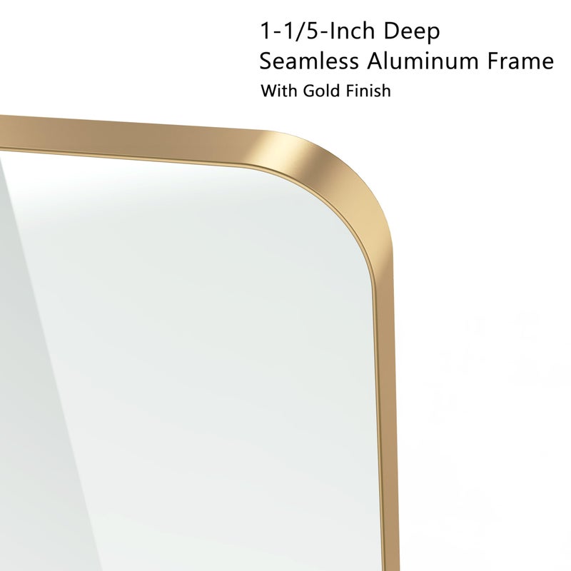 VocalStar Gold Bathroom Mirror for Wall, 24 x 36 Inch Metal Framed Rounded Rectangle Vanity Mirror Modern Farmhouse, 1/4-inch Shatterproof Glass | Ultra-Flush Hanging - Image 4