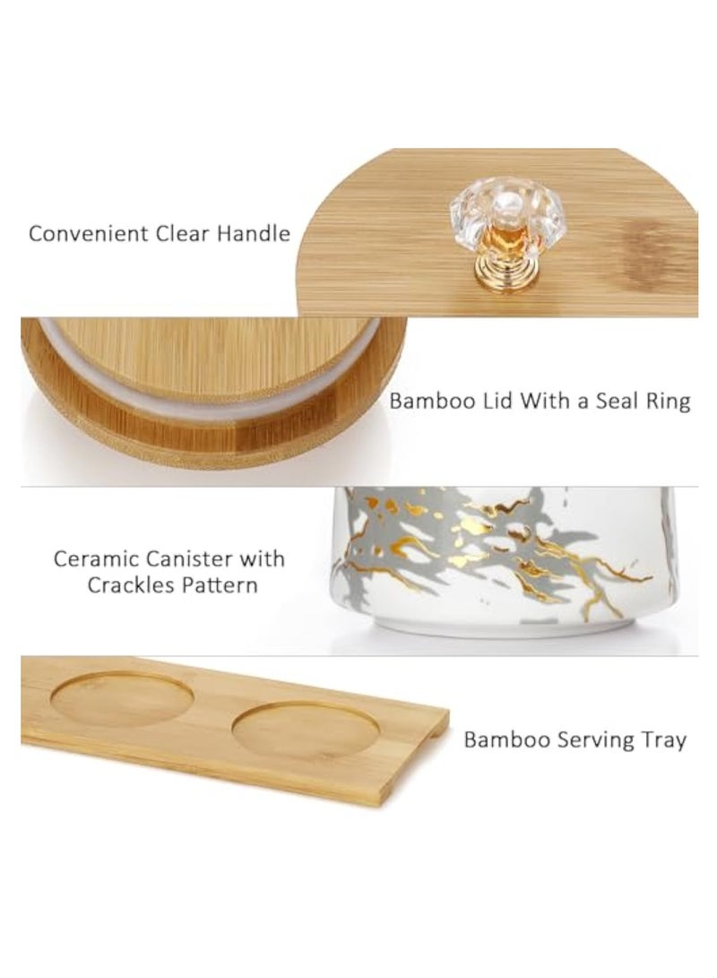 Arabest مجموعة من 3 حاويات للسكر والقهوة والشاي مع غطاء محكم، حاويات تخزين سيراميك بيضاء مع صينية، حاويات زخرفية للتخزين لمطبخك - Image 4