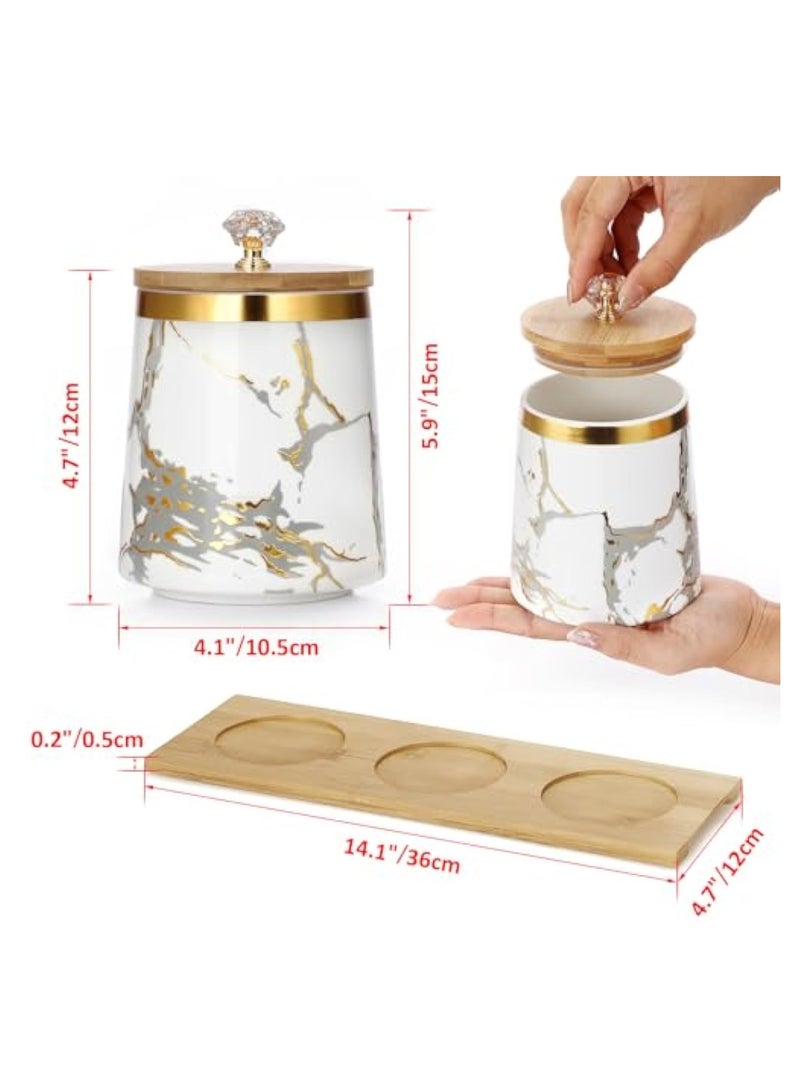 Arabest مجموعة من 3 حاويات للسكر والقهوة والشاي مع غطاء محكم، حاويات تخزين سيراميك بيضاء مع صينية، حاويات زخرفية للتخزين لمطبخك - Image 2