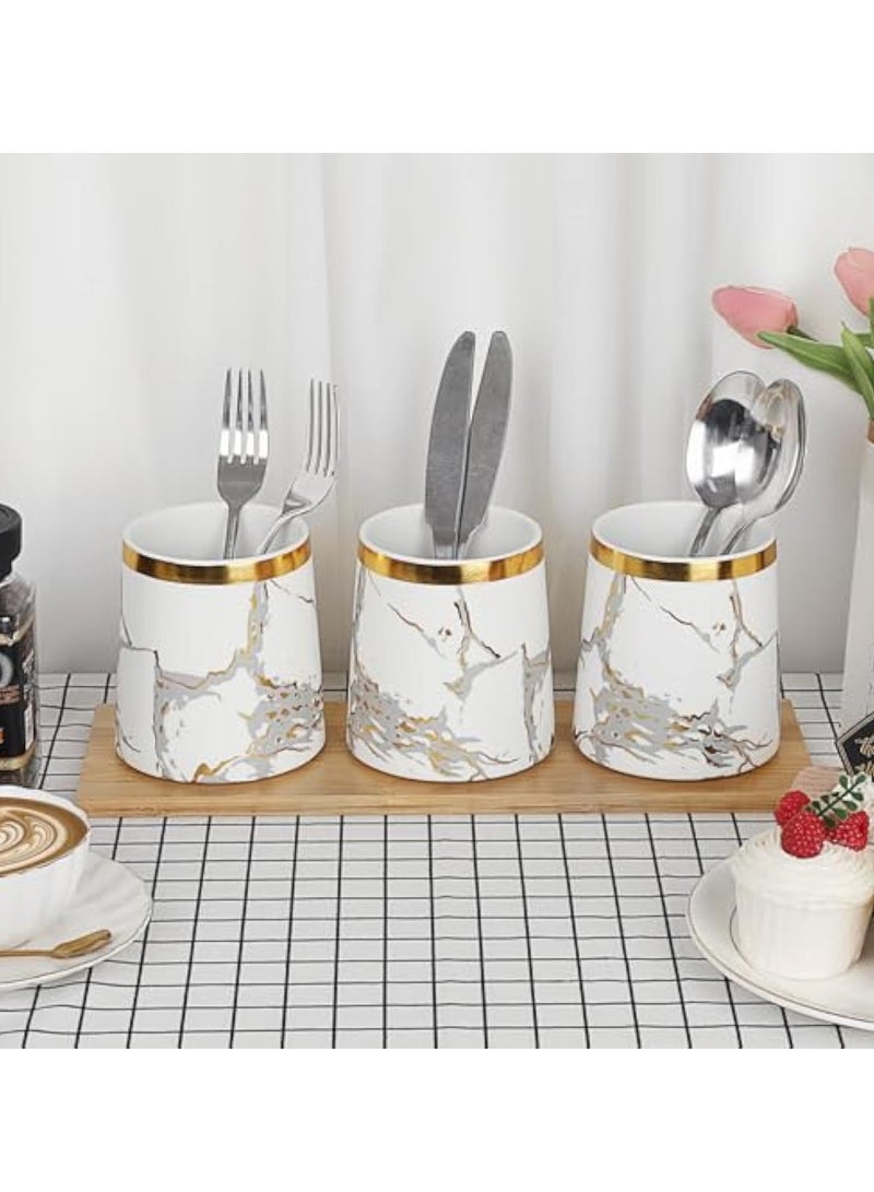 Arabest مجموعة من 3 حاويات للسكر والقهوة والشاي مع غطاء محكم، حاويات تخزين سيراميك بيضاء مع صينية، حاويات زخرفية للتخزين لمطبخك - Image 3