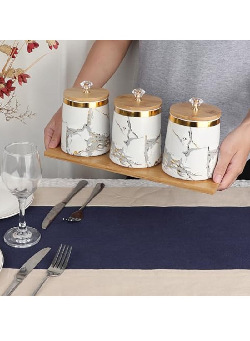 Arabest مجموعة من 3 حاويات للسكر والقهوة والشاي مع غطاء محكم، حاويات تخزين سيراميك بيضاء مع صينية، حاويات زخرفية للتخزين لمطبخك - Image 5