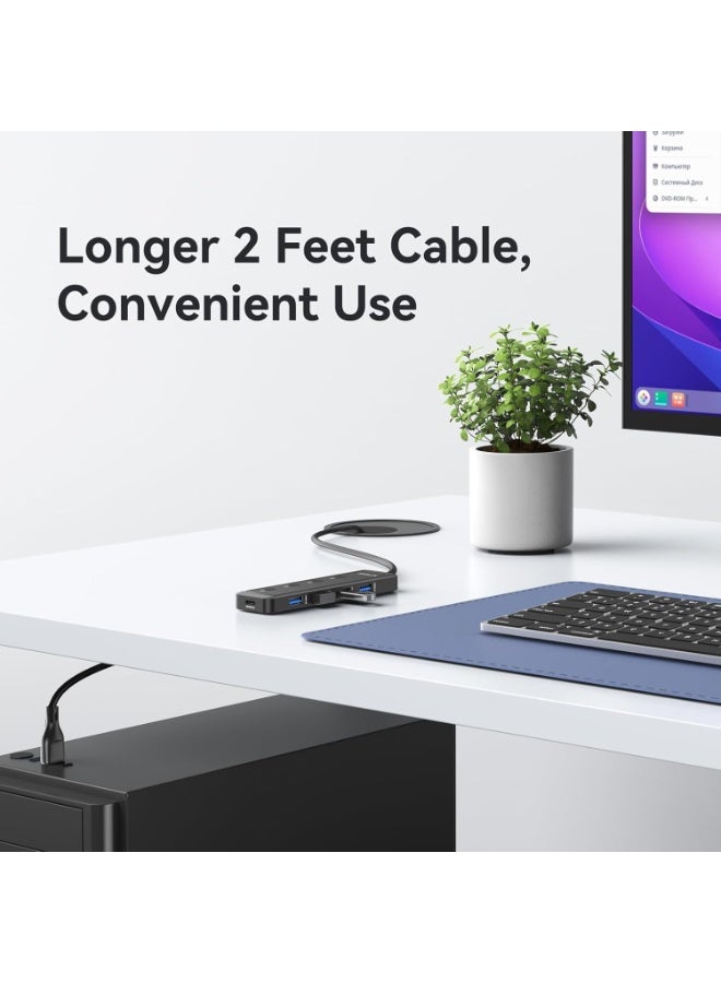Mokin USB 3.0 Hub 5-Port Ultra Slim USB Extender – 4x USB-A 3.0 Ports + USB-C Power Port, 5Gbps High-Speed Multiport Adapter, Driver-Free Plug & Play for Laptop, Chromebook, Dell, Acer & More (2FT Cable) - 2 Years Warranty - Image 5