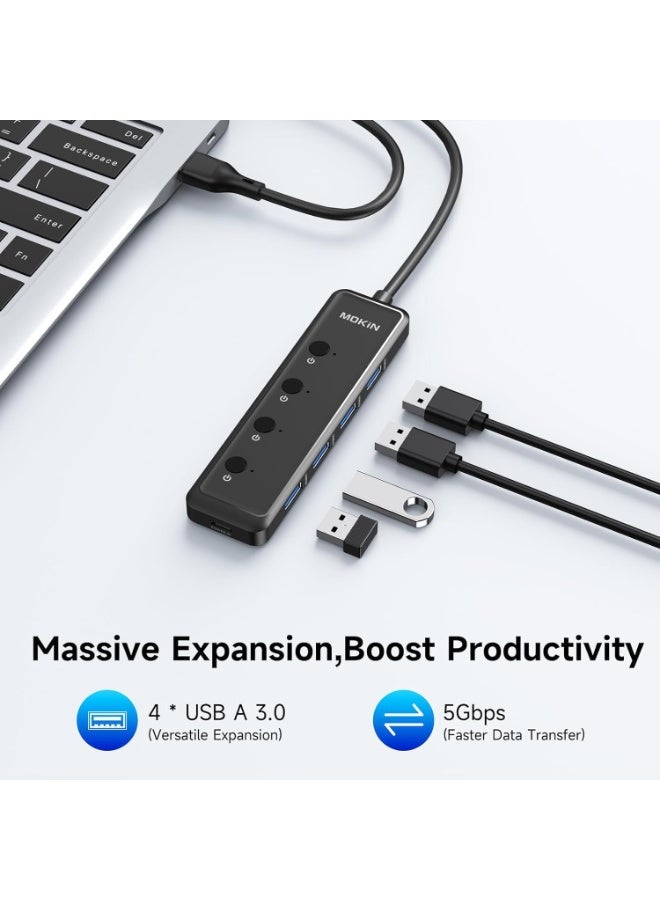 Mokin USB 3.0 Hub 5-Port Ultra Slim USB Extender – 4x USB-A 3.0 Ports + USB-C Power Port, 5Gbps High-Speed Multiport Adapter, Driver-Free Plug & Play for Laptop, Chromebook, Dell, Acer & More (2FT Cable) - 2 Years Warranty - Image 4