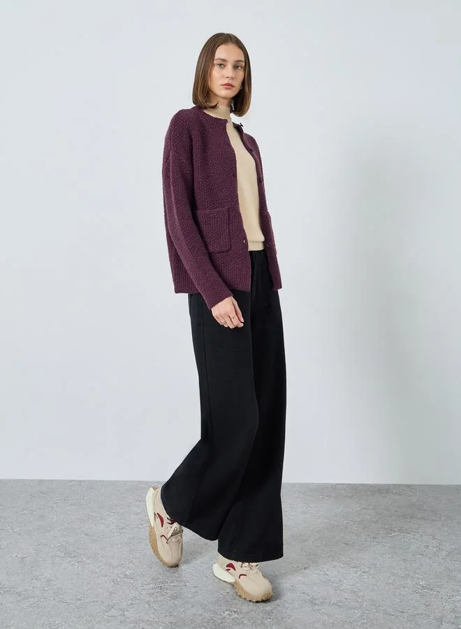 Styli Burgundy Regular Fit Chunky Knit Cardigan