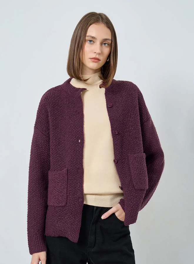 Burgundy Regular Fit Chunky Knit Cardigan