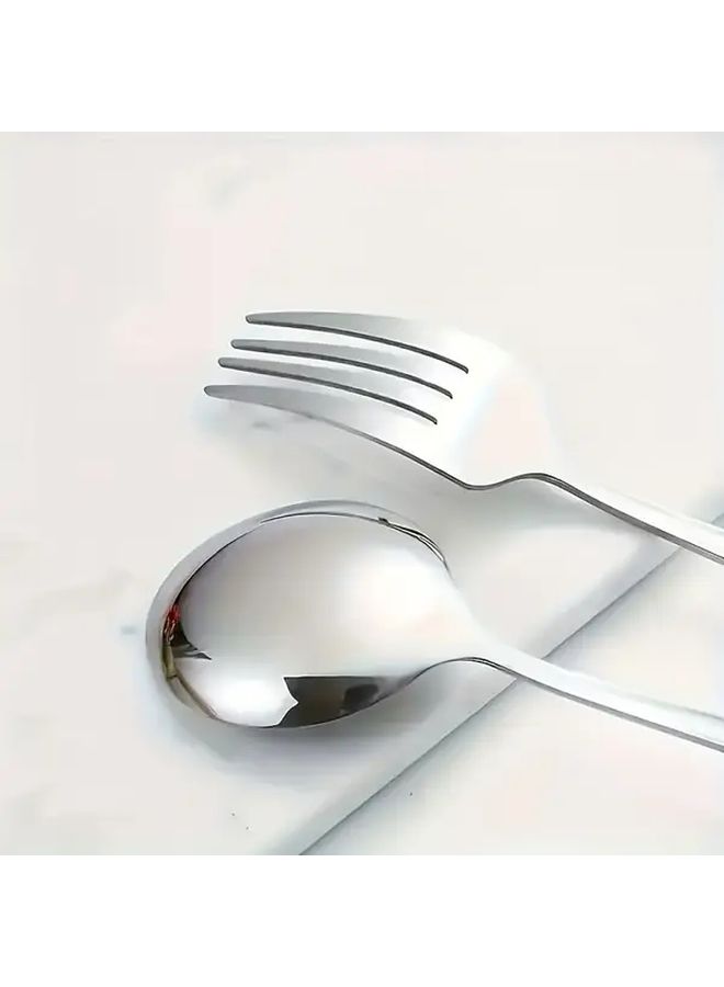12pcs Silvery Stainless Steel Flatware Set 6 Forks 6 Spoons Dishwasher Safe - Image 4