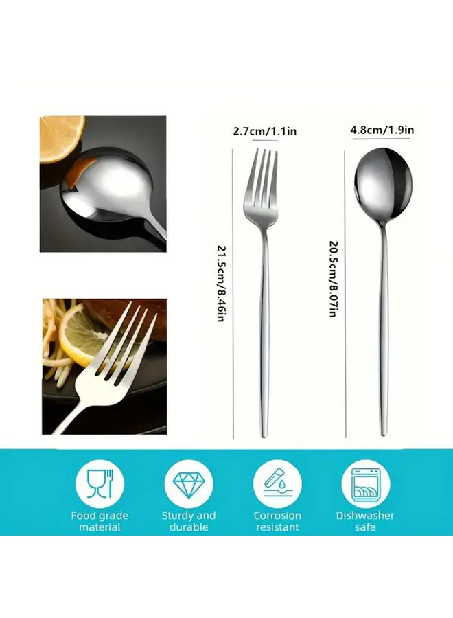 12pcs Silvery Stainless Steel Flatware Set 6 Forks 6 Spoons Dishwasher Safe - Image 3