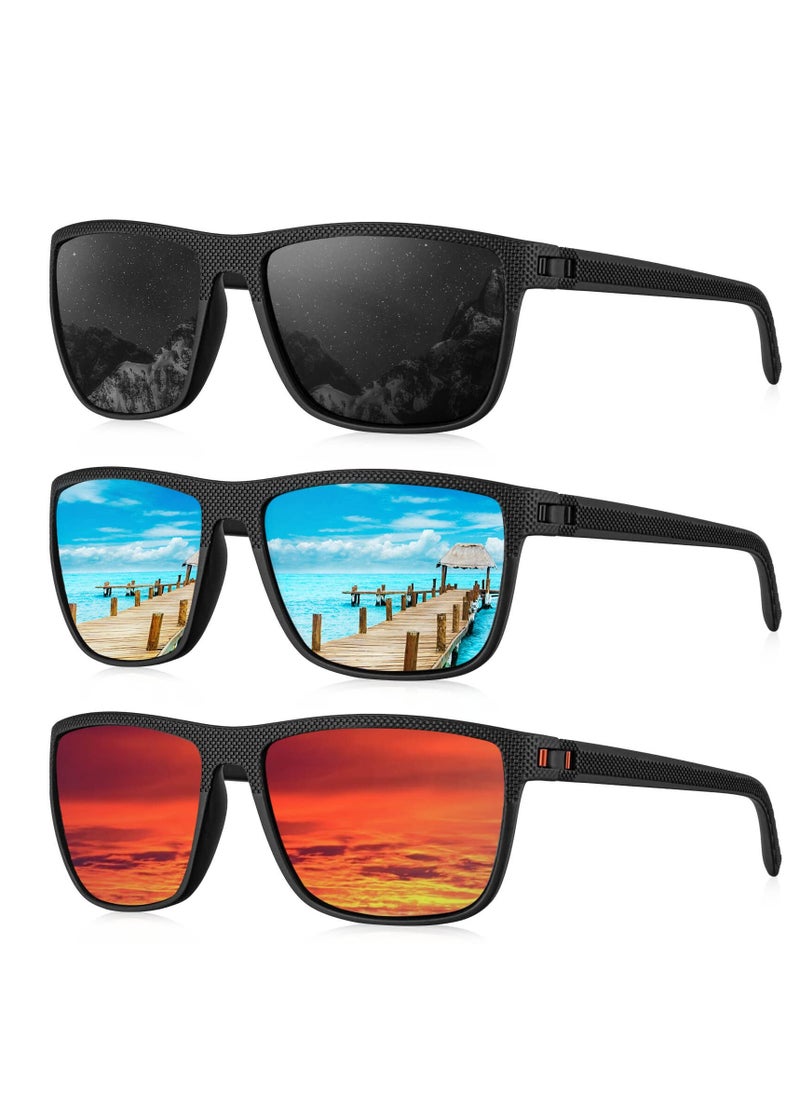 Generic 3-Pack HD Polarized Sunglasses - UV400 Protection (Black Frame + Gray/Blue/Red Lenses) | Glare Reduction, Lightweight & Unisex for Driving/Travel  - Image 1