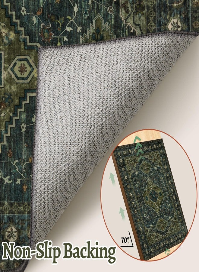 Tangsoo 2x6 Green Washable Runner Rug for Hallways, Non Slip Vintage Runner Rug, Soft Low Pile Long Rug Runner, Print Carpet Runners for Kitchen Bedroom Entryway Bathroom Living Room Olive Green - Image 4