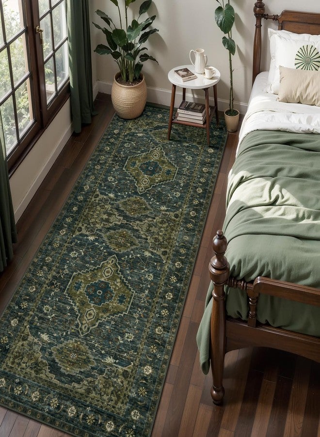 Tangsoo 2x6 Green Washable Runner Rug for Hallways, Non Slip Vintage Runner Rug, Soft Low Pile Long Rug Runner, Print Carpet Runners for Kitchen Bedroom Entryway Bathroom Living Room Olive Green - Image 2