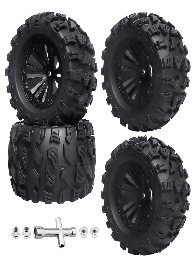 Hobbyfire Preglued RC 1/10 Monster Truck Tires and 12mm Hex Wheels for Traxxas Stampede Hoss Rustler 4x4 VXL 2WD Redcat Volcano EPX S30 HSP 94111 - Image 1
