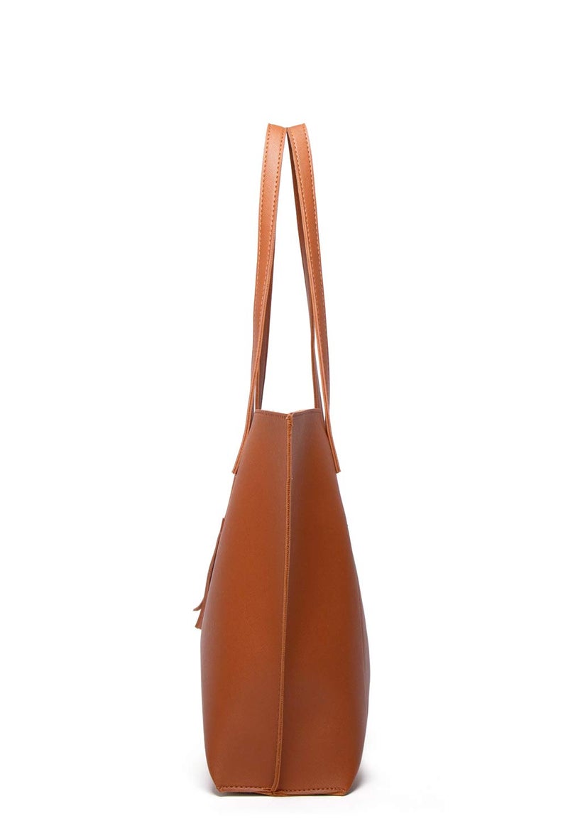 Dreubea Women's Soft Faux Leather Tote Shoulder Bag from, Big Capacity Tassel Handbag Brown New - Image 4