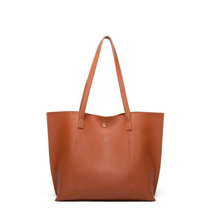 Dreubea Women's Soft Faux Leather Tote Shoulder Bag from, Big Capacity Tassel Handbag Brown New - Image 3