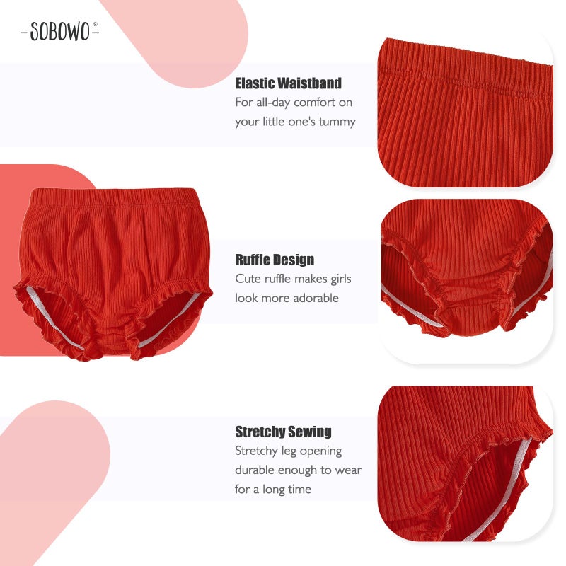 SOBOWO 3-Pack Bloomers for Baby Girls Diaper Covers Ribbed Ruffle Solid Triangle Baby Girl Shorts Summer Toddler Underwear(Black/Red/White-1, 18-24 Months) - Image 5