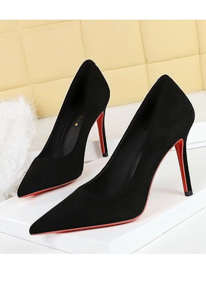 بيج تري المرأة مغلقة أشارت إصبع القدم عالية الكعب مضخات الكعب السوداء 10CM - Image 1