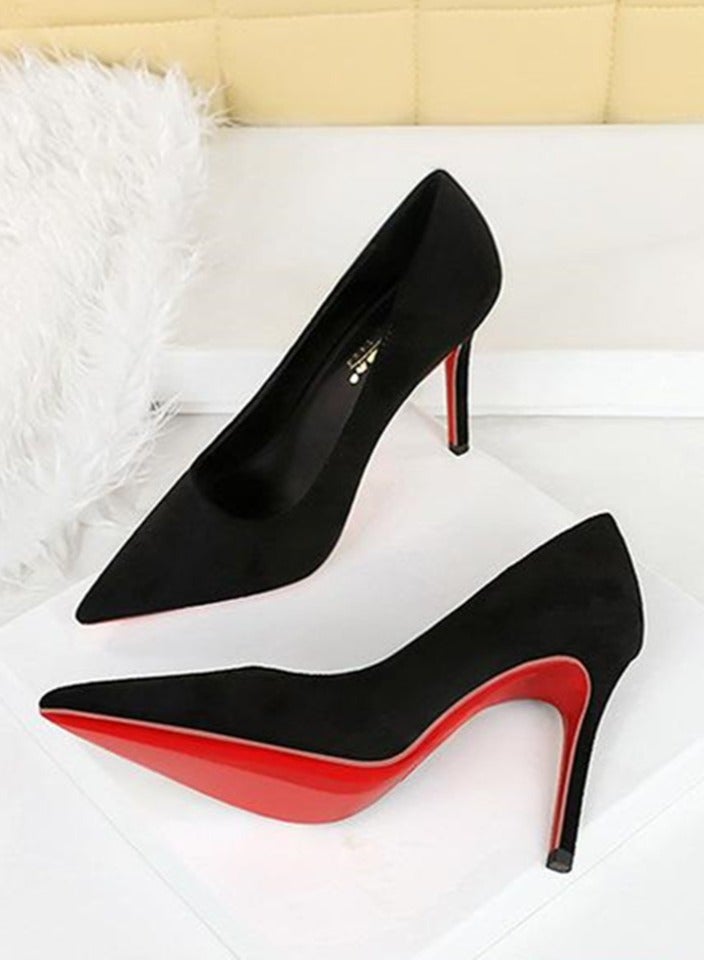 بيج تري المرأة مغلقة أشارت إصبع القدم عالية الكعب مضخات الكعب السوداء 10CM - Image 3