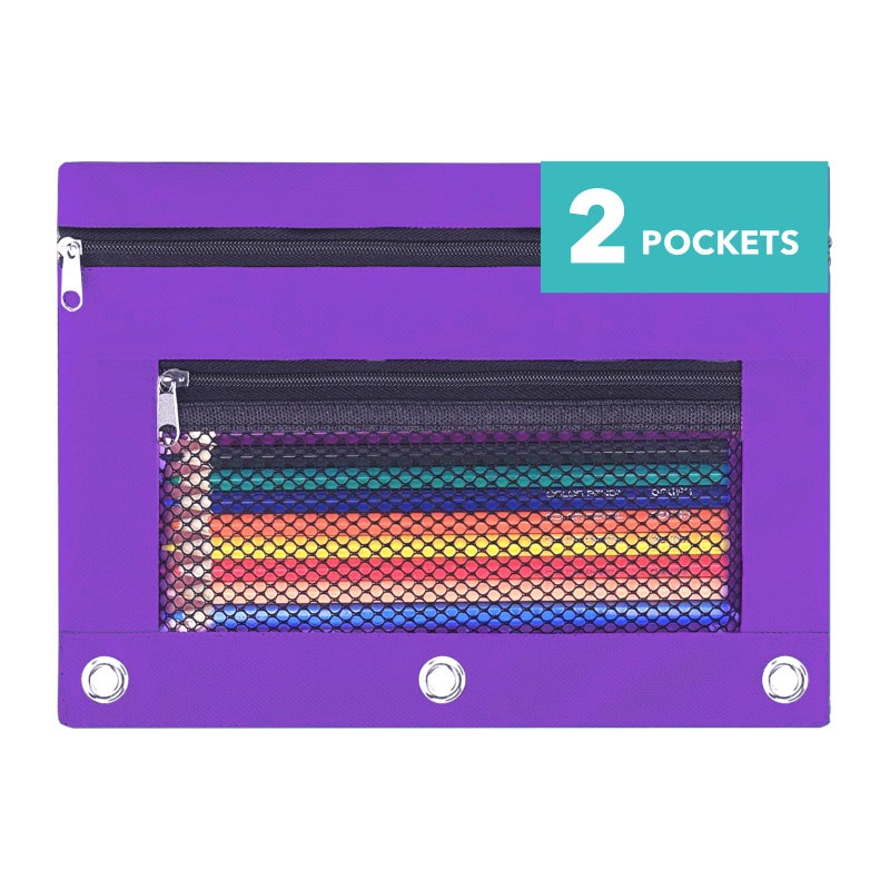 ASBEFORE Pencil Pouch 3 Ring Binder: 3 Ring Binder Pencil Case Bag Zipper Pencil Pouch Bulk Holder Accessories Clear Window Pencil Case Aesthetic Pencil Organizer Pockets (Purple, 1) - Image 1