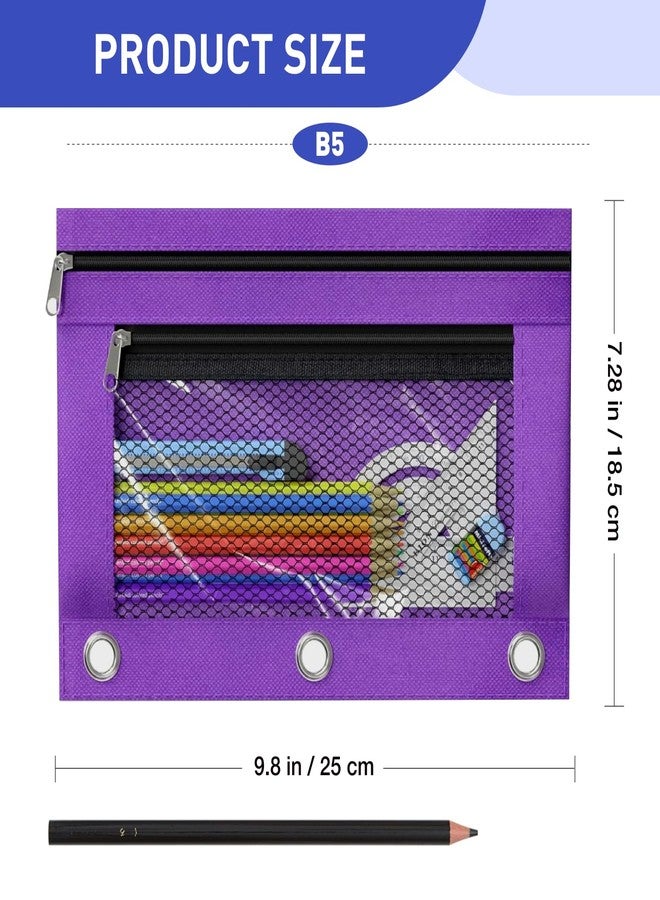 ASBEFORE Pencil Pouch 3 Ring Binder: 3 Ring Binder Pencil Case Bag Zipper Pencil Pouch Bulk Holder Accessories Clear Window Pencil Case Aesthetic Pencil Organizer Pockets (Purple, 1) - Image 2
