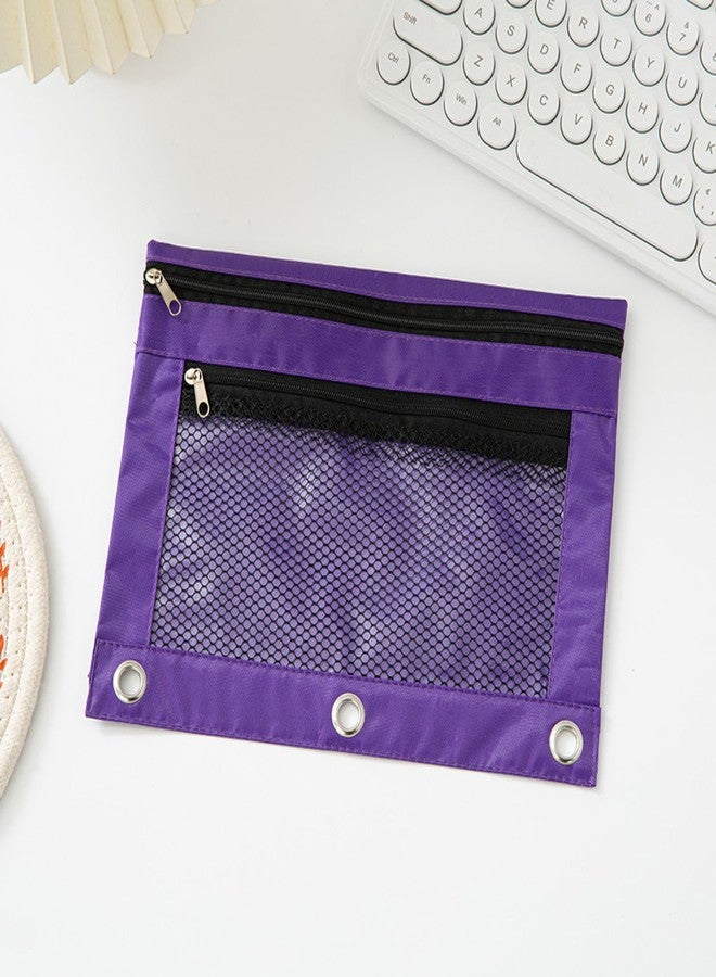 ASBEFORE Pencil Pouch 3 Ring Binder: 3 Ring Binder Pencil Case Bag Zipper Pencil Pouch Bulk Holder Accessories Clear Window Pencil Case Aesthetic Pencil Organizer Pockets (Purple, 1) - Image 3