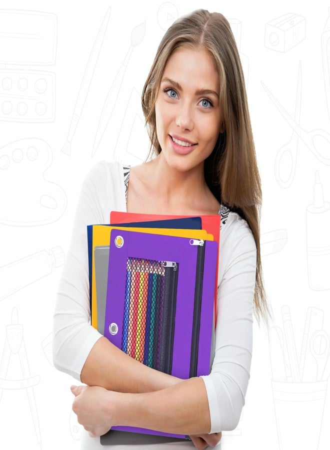 ASBEFORE Pencil Pouch 3 Ring Binder: 3 Ring Binder Pencil Case Bag Zipper Pencil Pouch Bulk Holder Accessories Clear Window Pencil Case Aesthetic Pencil Organizer Pockets (Purple, 1) - Image 4