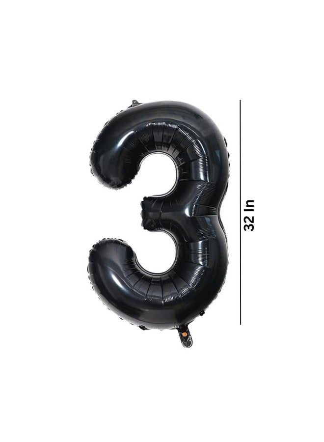 FI - FLICK IN FI - FLICK IN 1 Pc Big Size Number 3 Foil Balloon 32 Inch Large Black Number Foil Balloon Gradient 0 to 9 Number Balloons for Decoration 3rd Birthday Anniversary Decoration Items (Pack of 1, Black)  - Image 2