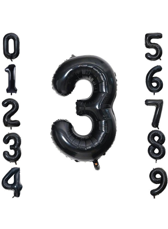 FI - FLICK IN FI - FLICK IN 1 Pc Big Size Number 3 Foil Balloon 32 Inch Large Black Number Foil Balloon Gradient 0 to 9 Number Balloons for Decoration 3rd Birthday Anniversary Decoration Items (Pack of 1, Black)  - Image 1