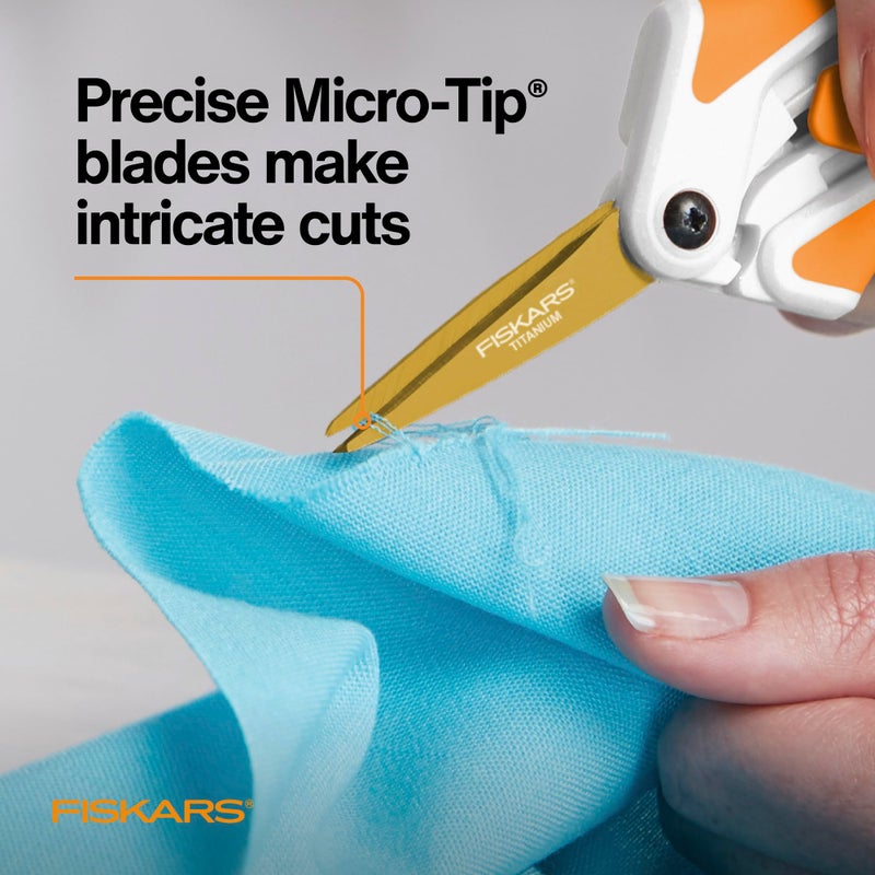 Fiskars Premier No. 5 Micro-Tip Easy Action Titanium Scissors - Stainless Steel Fabric and Mixed Media Scissors - Arts and Crafts - Orange - Image 5