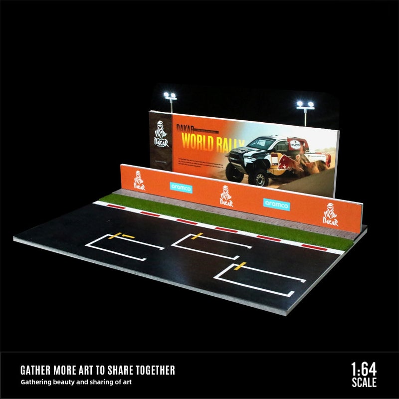 Loquat 1:64 Scale Alloy Car Model Display with Lights for Collectors 1:64 Dakar Rally Parking Lights Scene