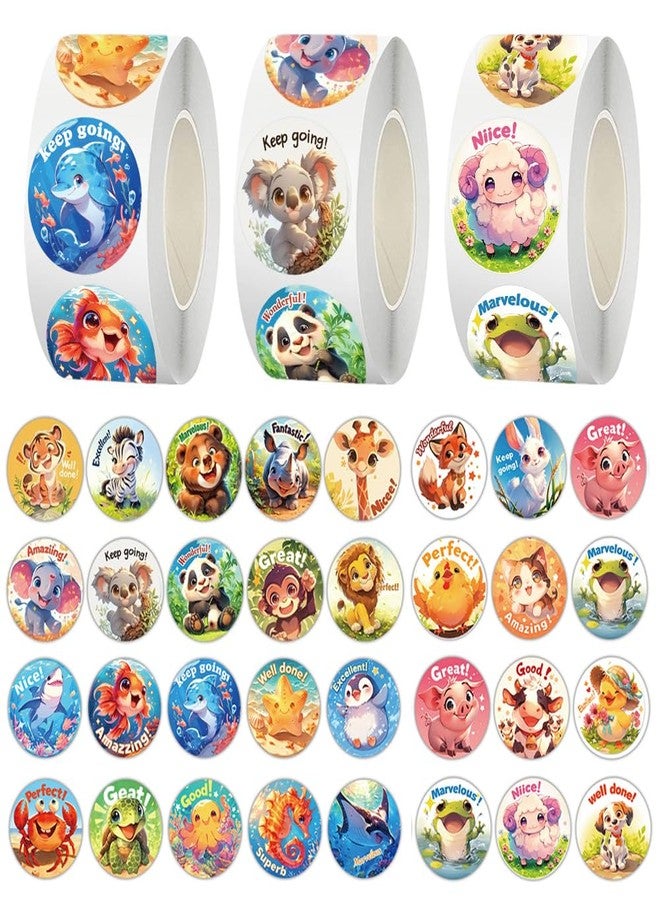 Liyujuping 1500pcs Round Reward Stickers for Kids, 3 Roll Cartoon Animals Stickers for Kids, Fun Sticker Reward for Potty Training & Encouragement & Good Habits, Teacher Supplies for Classroom - Image 1
