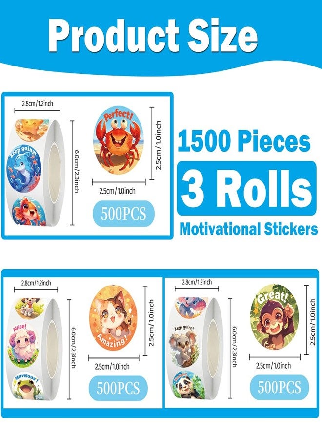 Liyujuping 1500pcs Round Reward Stickers for Kids, 3 Roll Cartoon Animals Stickers for Kids, Fun Sticker Reward for Potty Training & Encouragement & Good Habits, Teacher Supplies for Classroom - Image 3