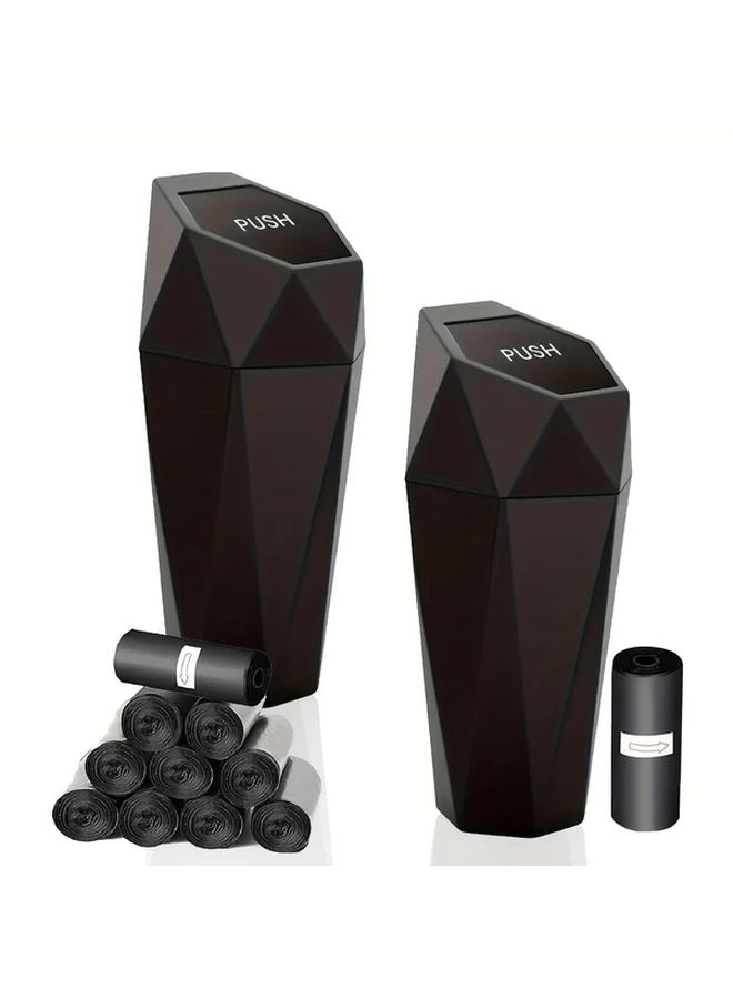 Press Type Car Trash Can With Lid Leak Proof Easy Clean Black Includes 2 Garbage Bags - Image 1