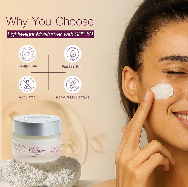 Kozicare Kojic Acid Cream with Hyaluronic Acid Vitamin E Lightweight Moisturizer with SPF 50 Nourishing for All Skin Types Achieve Radiant Flawless Skin Perfect for Women Men 50 gm - Image 3