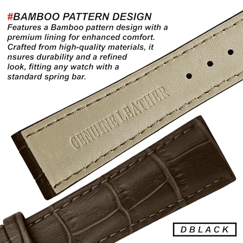 DBLACK '’IMU'' Genuine Leather Watch Strap, Bamboo Design Pattern, Matte Finish Watch Band // For 20-16mm, 22-18mm, or 24-20mm Watch Belt (Choose Your Size & Color) (Brown, 22/18mm) - Image 3