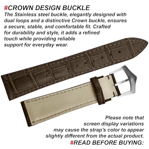 DBLACK '’IMU'' Genuine Leather Watch Strap, Bamboo Design Pattern, Matte Finish Watch Band // For 20-16mm, 22-18mm, or 24-20mm Watch Belt (Choose Your Size & Color) (Brown, 22/18mm) - Image 4