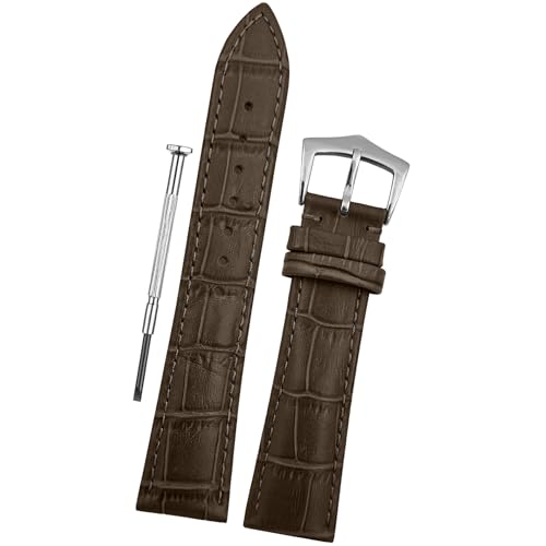 DBLACK '’IMU'' Genuine Leather Watch Strap, Bamboo Design Pattern, Matte Finish Watch Band // For 20-16mm, 22-18mm, or 24-20mm Watch Belt (Choose Your Size & Color) (Brown, 22/18mm) - Image 1