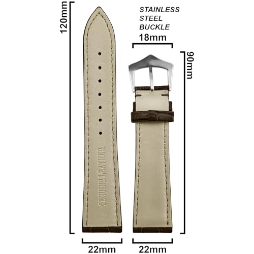 DBLACK '’IMU'' Genuine Leather Watch Strap, Bamboo Design Pattern, Matte Finish Watch Band // For 20-16mm, 22-18mm, or 24-20mm Watch Belt (Choose Your Size & Color) (Brown, 22/18mm) - Image 2