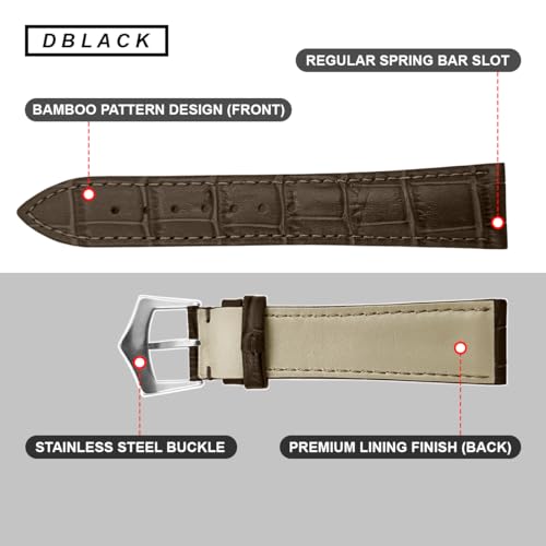 DBLACK '’IMU'' Genuine Leather Watch Strap, Bamboo Design Pattern, Matte Finish Watch Band // For 20-16mm, 22-18mm, or 24-20mm Watch Belt (Choose Your Size & Color) (Brown, 22/18mm) - Image 5