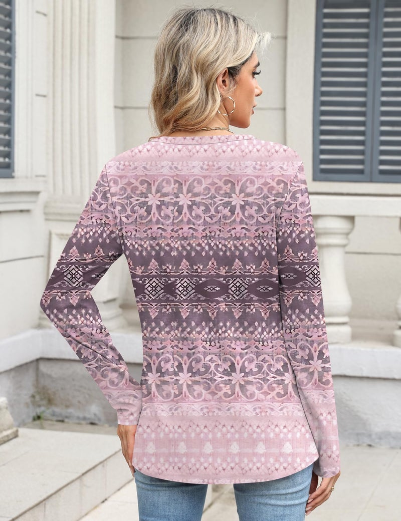 TCOT Crew Neck Tops for Women Bohemia Floral Long Sleeve Business Casual Blouses Shirts Fashion Clothes 2026 L - Image 3