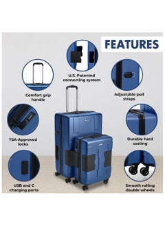 TACH TACH Connectable Luggage, 2pc Set, Hard Shell, Large + Carry-on, TSA Approved Locks, Midnight Blue  - Image 4