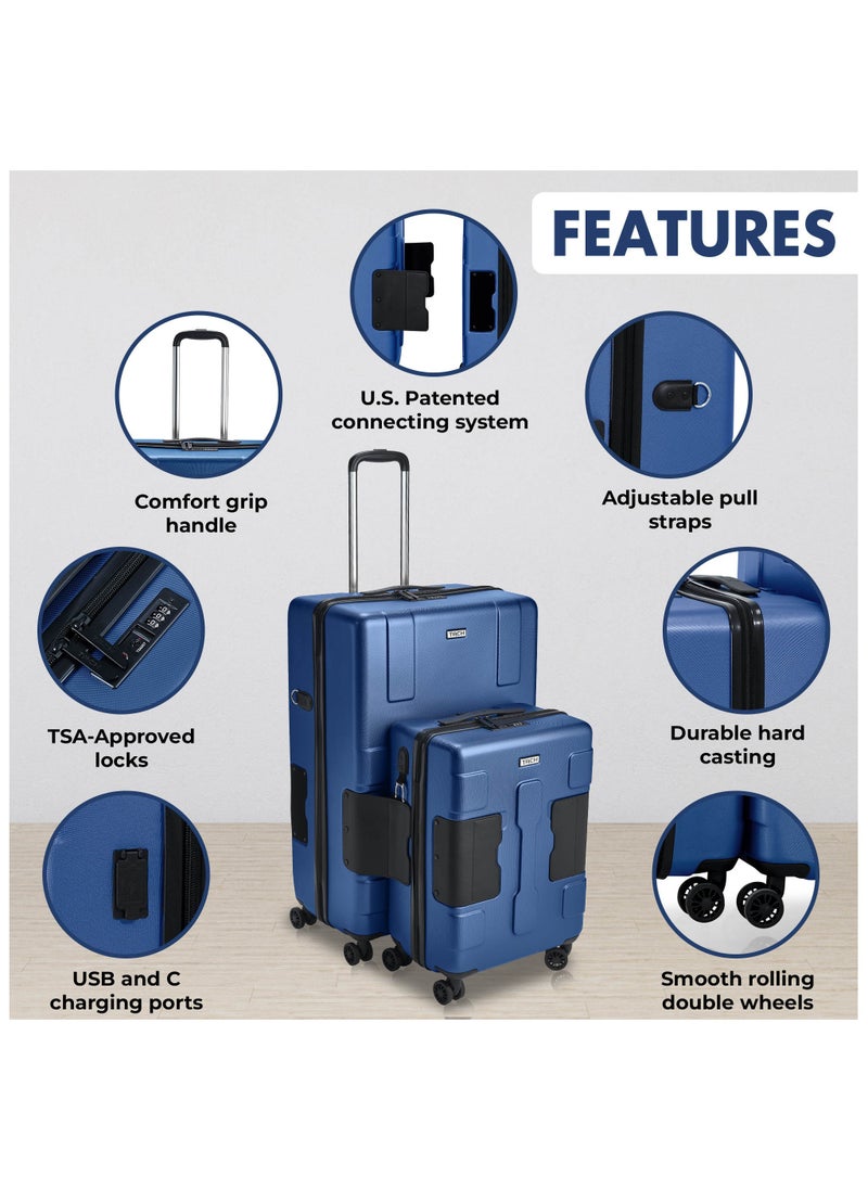 TACH - TACH Connectable Luggage, 2pc Set, Hard Shell, Large + Carry-on, TSA Approved Locks, Midnight Blue - Image 1