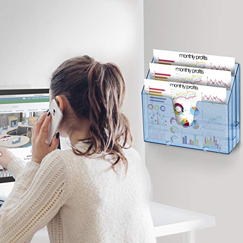 Acrimet Horizontal Triple File Folder Holder Organizer (Clear Blue Color) - Image 4