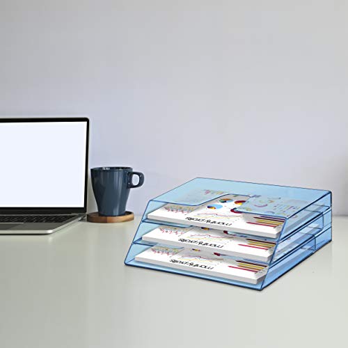 Acrimet Horizontal Triple File Folder Holder Organizer (Clear Blue Color) - Image 3