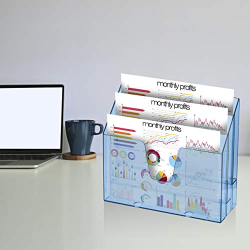 Acrimet Horizontal Triple File Folder Holder Organizer (Clear Blue Color) - Image 2