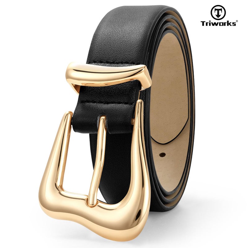 TRIWORKS Women's Belts for Jeans Pants Gold Buckle Fashion Waist Belts for Ladies Leather Belts - Image 2