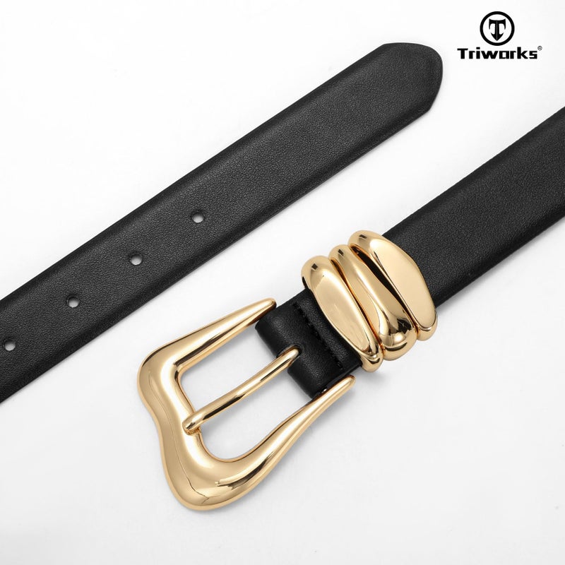 TRIWORKS Women's Belts for Jeans Pants Gold Buckle Fashion Waist Belts for Ladies Leather Belts - Image 4